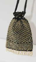 Flapper Style Gold And Iridescent Beaded Evening Bag Purse String Closure - £47.54 GBP