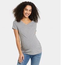  Isabel  &amp; Ingrid XXL Maternity Short Sleeve V-Neck Side Ruching Gray  - $12.99