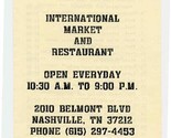 International Market &amp; Restaurant Menu Belmont Blvd Nashville Tennessee ... - £14.01 GBP