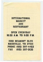 International Market &amp; Restaurant Menu Belmont Blvd Nashville Tennessee ... - £13.98 GBP