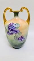 Limoges hand painted floral violets vase 1890-1932, 8&quot; high, Excellent Gold Gilt - $290.00