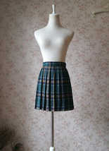 Dark Green Plaid Skirt Outfit Women Petite Size Mini Pleated Plaid Skirt image 1