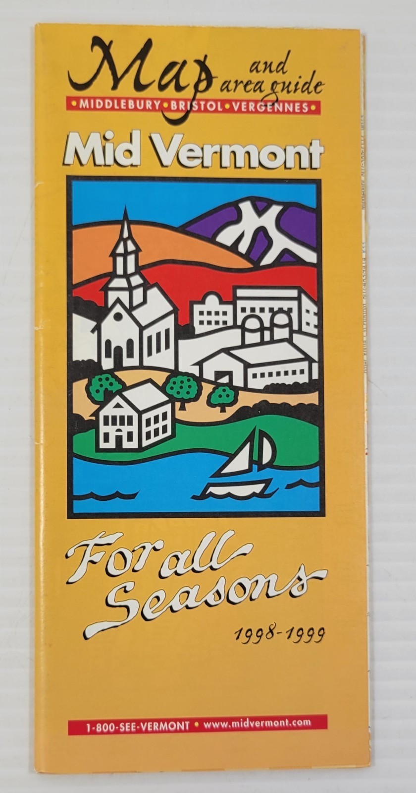 *L1) Vintage 1998-99 Mid Vermont Map and Area Guide Middlebury Bristol V... - $9.89