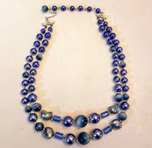 Nice VTG Beaded Necklace Turquoise Blue Double Strand Japan Adjustable Choker - £15.77 GBP