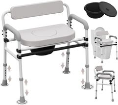 SeatYuPro Adjustable Medical Bedside Commode Chair with Padded Backrest ... - $37.99
