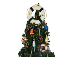 [Pack Of 2] White Anchor Lifering with Blue Bands Christmas Tree Topper Decorati - £66.53 GBP
