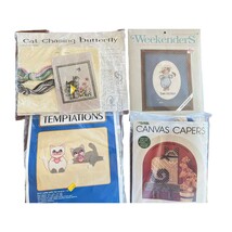 4 VTG NOS Cat Kitten Counted Cross Stitch Kits-canvas capers,Tom Kitten,... - $38.16