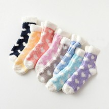 Soft Winter Socks Funny Heart Pattern Solid Color Cozy Fluffy Inside Home Shoes - £7.83 GBP