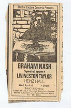 ORIGINAL Vintage 1974 Graham Nash Livingston Taylor Pittsburgh Newspaper... - £15.65 GBP