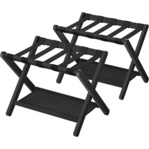 Set of 2 - Sturdy Bamboo Luggage Rack in Black Wood Finish with Lower St... - $183.49