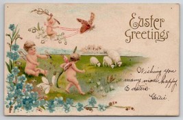 Easter Greetings Fantasy Cherub On Lilies Flown By Butterfly Postcard X25 - £5.54 GBP