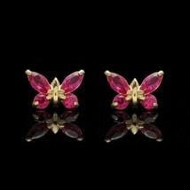 1.40Ct Marquise Cut CZ Pink Ruby Butterfly Stud Earrings 14k Yellow Gold Finish - £84.97 GBP