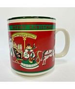 Vintage Lefton Coffee Mug Cup Merry Christmas Hand Painted Dog Horse Sle... - £21.61 GBP