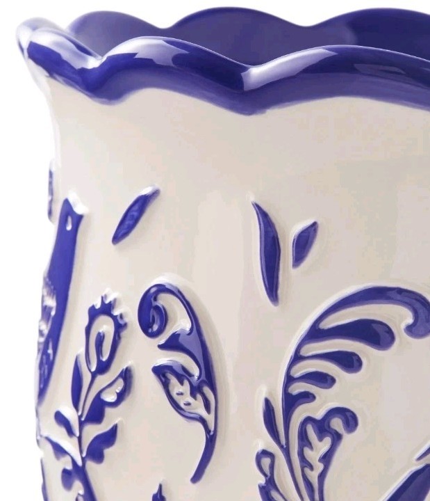 Pioneer Woman ~ MAZIE BIRD Pattern ~ 8" Scalloped Edge ~ Cobalt Blue Planter Item image 5