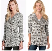 Lucky Brand Womens Size L Moto Sweater Jacket Black White Blazer Zip Front - $22.91