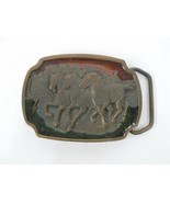 Brass Three Horses Galloping Red and Green Enameled Belt Buckle By Kolea... - $184.34 MXN