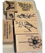 Stampin Up! Touch Of Nature Rubber Stamps Set Of 6 With Wooden Blocks - £7.41 GBP