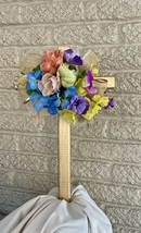 Cemetery flowers , cemetery cross, memorial flowers, cross with flowers,... - $25.00