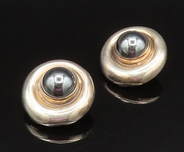 925 Silver - Vintage Cabochon Hematite Round Non Pierced Earrings - EG11921 - £70.33 GBP