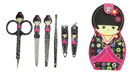 Japanese Kokeshi Doll Black Kimono Portable Case w/ Manicure Pedicure Tools Set - £11.78 GBP