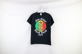 Y2K Mens Small Spell Out 2013 Hash Bash Ann Arbor Short Sleeve T-Shirt Black - £30.77 GBP