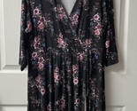 Torrid Faux Wrap Kneel Length Dress Womens Plus Size 1x Black Pink Floral - £25.84 GBP