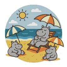 Hippos sleep on the beach under an umbrella - Cross Stitch Pattern PDF  - $5.00
