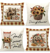 Throw Pillow Covers - Set Of 4 - 18x18 - Fall Sunflower Squirrel Farmhouse - £23.58 GBP