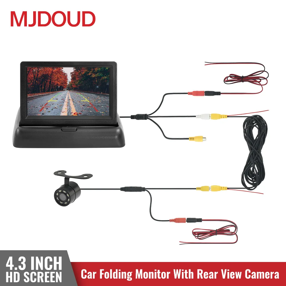 Mjdoud car rear view camera monitor folding 4 3 tft lcd hd screen reverse led backup thumb200