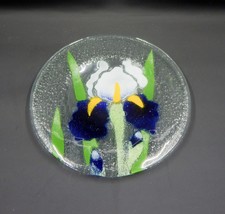Purple Bearded Iris Floral Fused Art Glass Small Pin Trinket Plate 6 Inch - £15.97 GBP