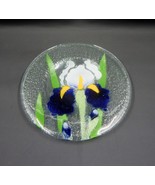 Purple Bearded Iris Floral Fused Art Glass Small Pin Trinket Plate 6 Inch - £15.72 GBP