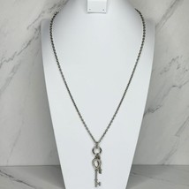 Chico&#39;s Silver Tone Chain Link Key Miracles Rhinestone Pendant Necklace - £15.78 GBP