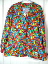 Halloween Lab coat Scrub XXL Cute FUNNY Monsters Long Sleeve Snaps - £16.55 GBP