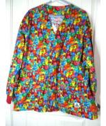 Halloween Lab coat Scrub XXL Cute FUNNY Monsters Long Sleeve Snaps - £16.34 GBP