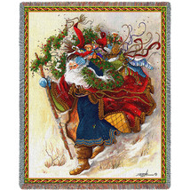 72x54 Windswept Santa Claus Holiday Winter Tapestry Throw Blanket - £50.76 GBP
