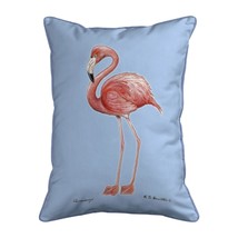 Betsy Drake Flamingo Light Blue Background Large Corded Indoor Outdoor Pillow - £36.99 GBP