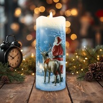 Starry Night Santa Fiber Optic pillar Candle with Timer image 2