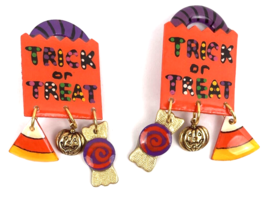 Vintage MAM Clip Earrings Signed Halloween Dangle Trick or Treat Paper Art - $40.00