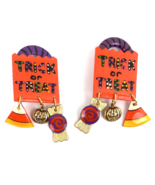 Vintage MAM Clip Earrings Signed Halloween Dangle Trick or Treat Paper Art - £31.46 GBP
