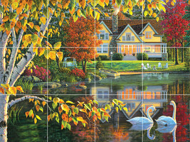 southern autumn country scene garden swan lake ceramic tile mural backsplash - £71.21 GBP+