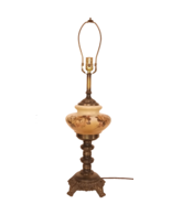 ACCURATE CASTINGS FLORAL FOOTED TABLE LAMP, MILK GLASS, BRASS, MINT COND... - $30.00