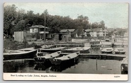 Boat Landing On Lake James Angola Indiana Woman On Dock Homes Postcard A41 - £15.69 GBP