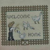 Welcome Home Sampler Embroidery Finished Goose Farmhouse Country Boy Vtg - $8.95