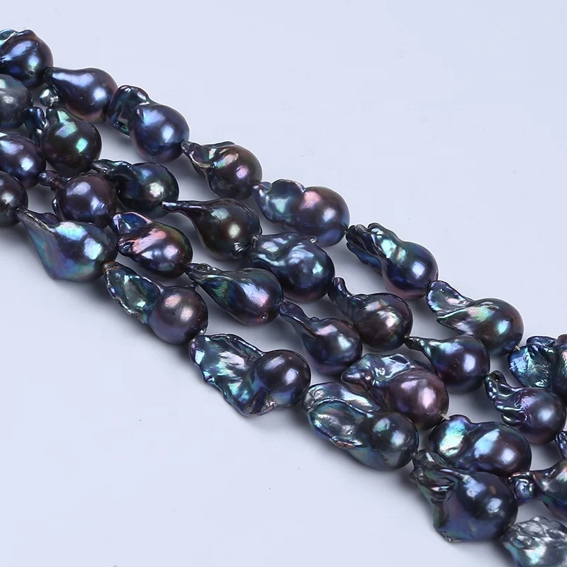 15-19mm large size black freshwater baroque real pearl strands - £143.25 GBP