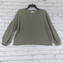 Altard State Womens Top Small Green V Neck Waffle Knit Balloon Sleeve - £15.97 GBP