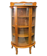 Antique Tiger Oak Curved Glass Curio Cabinet with Mirrored Crown 3 Wood ... - $960.10 CAD