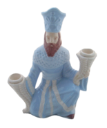 Vintage Wise Man KING Ceramic Taper CANDLE HOLDER blue Christmas Holiday... - £23.43 GBP