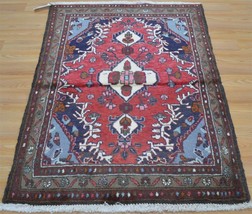3&#39;4 x 4&#39;7 Vintage S Antique Geometric Handmade Wool Area Rug 3x5 Oriental Carpet - £352.99 GBP