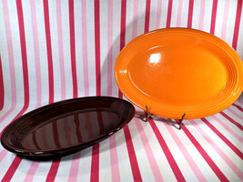 Sweet Homer Laughlin Fiesta Ware 2pc Chocolate &amp; Tangerine Large Oval Platters - £37.61 GBP