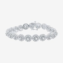 10CT Round Simulated Gemstone Halo Link Tennis Bracelet 14K White Gold Plated 7&quot; - £98.68 GBP